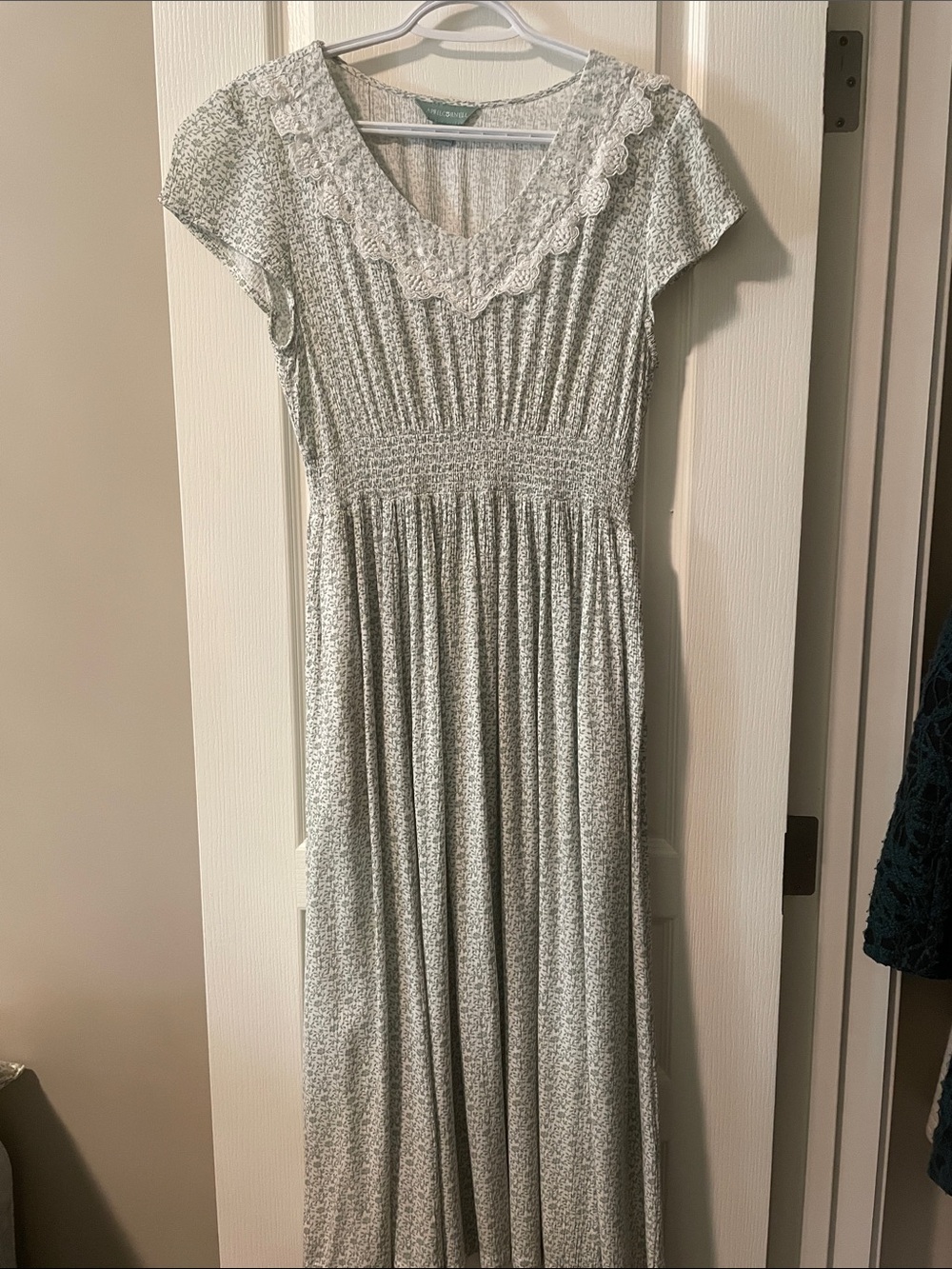 Light Gray Floral Maxi Dress with Lace Trim